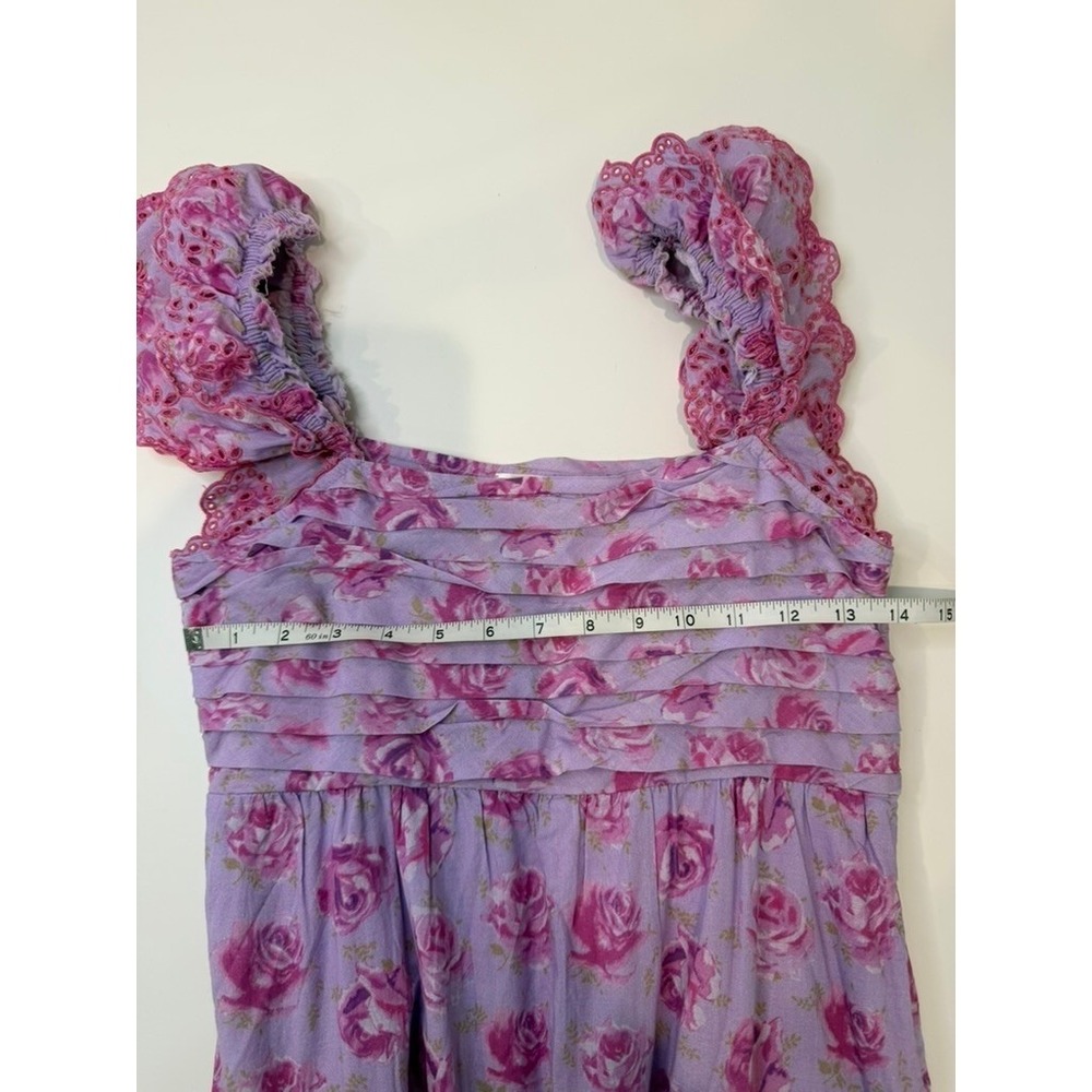 LoveShackFancy Harlyn Dress Cotton Eyelet Embroidery Pleated Bodice Rose Print 4 - Picture 8 of 9